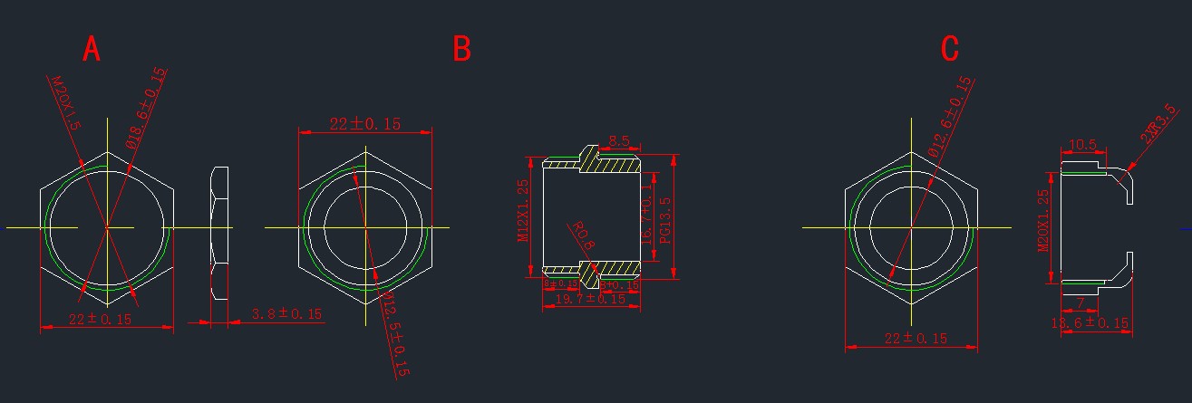 PG13.5 cable gland cad drawing