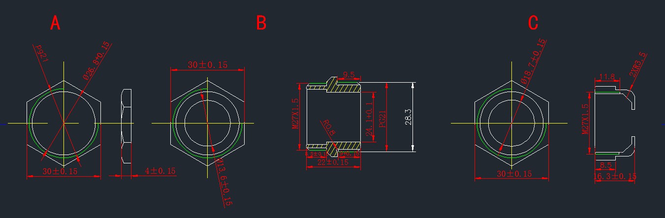 PG21 cable gland cad drawing dimensions