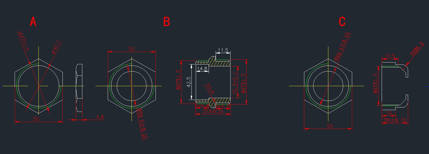 PG36 cable gland cad drawing dimensions