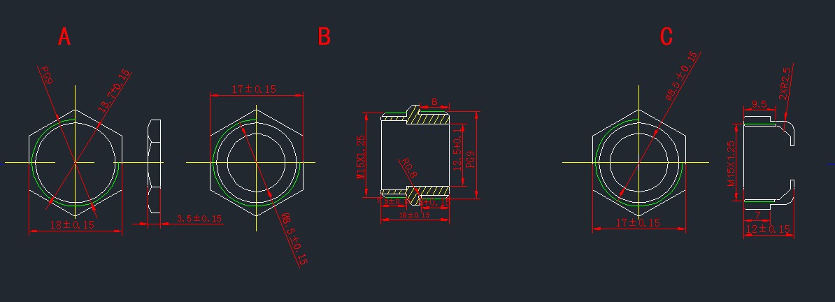 PG9 cable gland CAD drawing